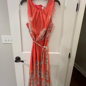 J Howard  Coral and White Floral Midi Dress